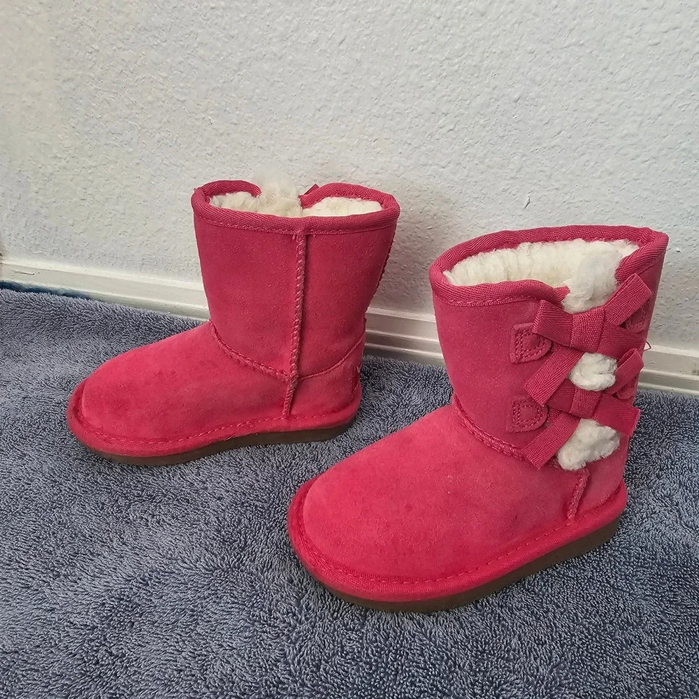 Koolaburra by UGG Victoria Pink Suede Bow Boots Toddler Size 6 1090330